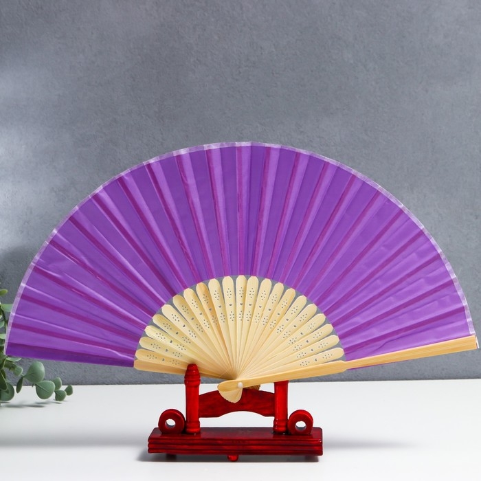 Веер бамбук, текстиль h=21 см  Веер бамбук, текстиль h=21 см "Моноцвет" в коробке, фиолетовый