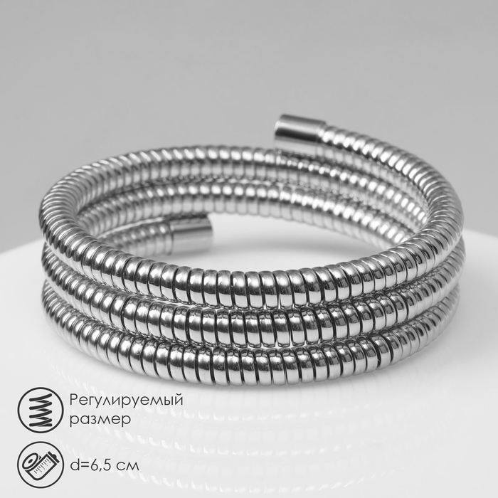 Браслет-пружинка «Рельеф» 3 ряда, цвет серебро, d=6,5 см Браслет-пружинка «Рельеф» 3 ряда, цвет серебро, d=6,5 см