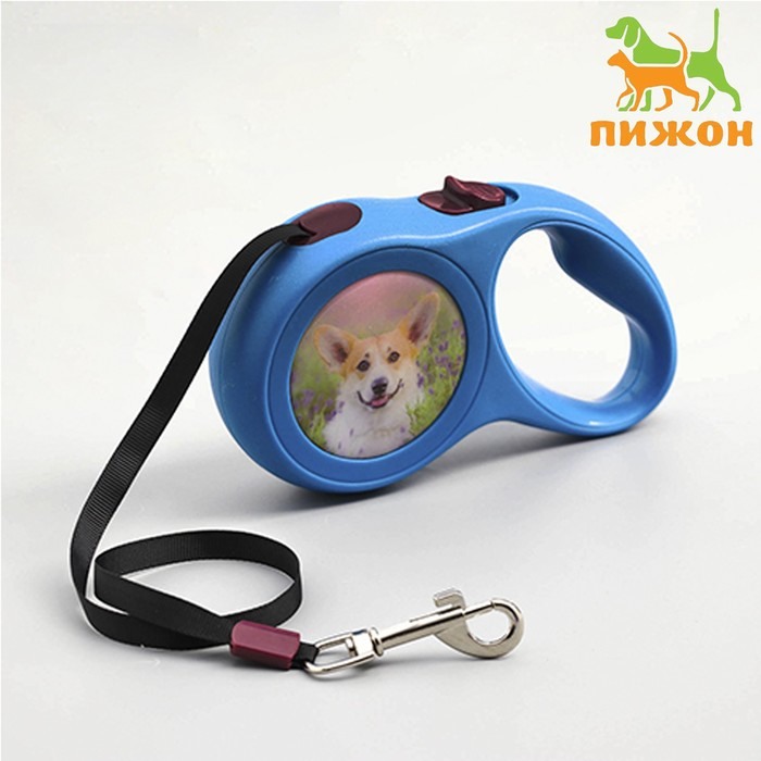 Рулетка с принтом Рулетка с принтом "Милашка", 5 м, вес животного до 15 кг, синяя