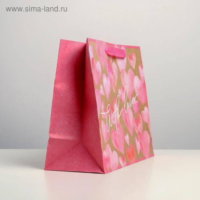 Пакет подарочный крафтовый горизонтальный, упаковка, With love, ML 27 х 23 х 11.5 см Пакет подарочный крафтовый горизонтальный, упаковка, With love, ML 27 х 23 х 11.5 см