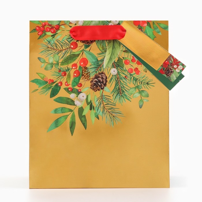 Новый год. Пакет подарочный  Новый год. Пакет подарочный "Новогодний букет", люкс, 18 х 22,3 х 10 см.