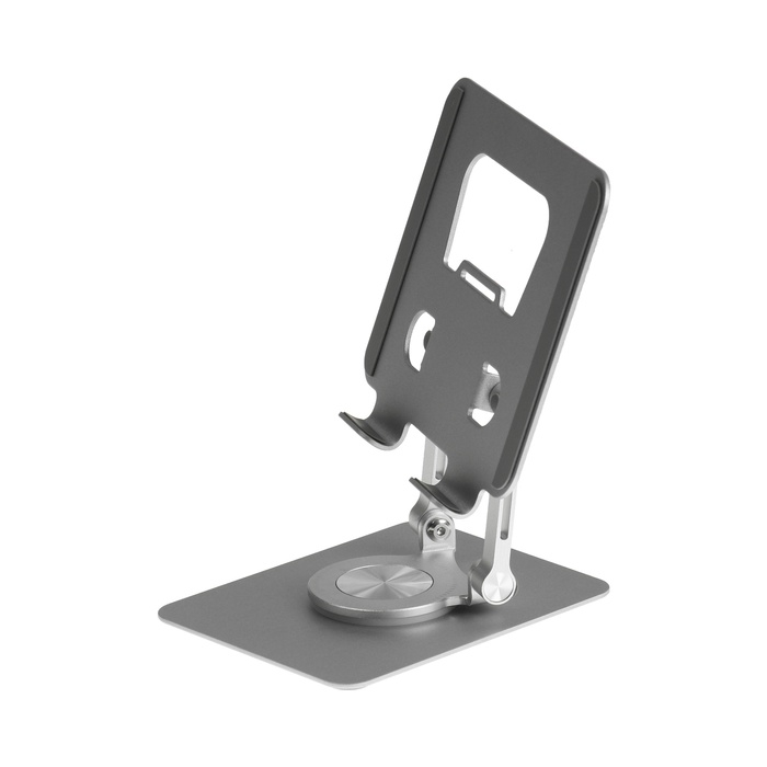 Подставка для планшета, регулируемая складная, поворот на 360°, металл, серебристая Подставка для планшета, регулируемая складная, поворот на 360°, металл, серебристая