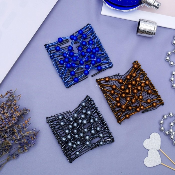 Зажим для волос Зажим для волос "Жемчужная сетка" шарики, 9 см, синий