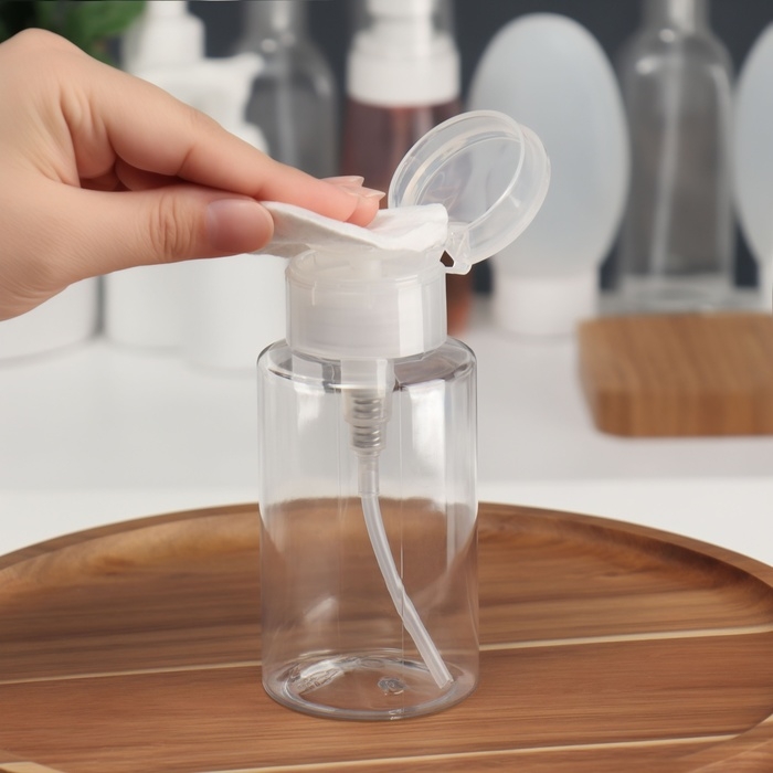 Флакон с помпой, 200 мл, цвет белый/прозрачный Флакон с помпой, 200 мл, цвет белый/прозрачный