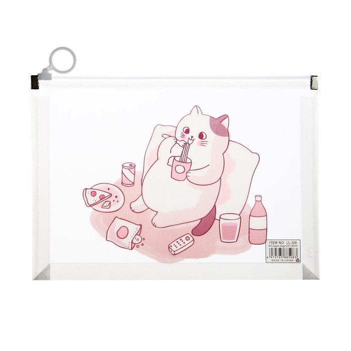 Папка-конверт на молнии формат А5, 180мкр, с рисунком Папка-конверт на молнии формат А5, 180мкр, с рисунком "Кот", МИКС