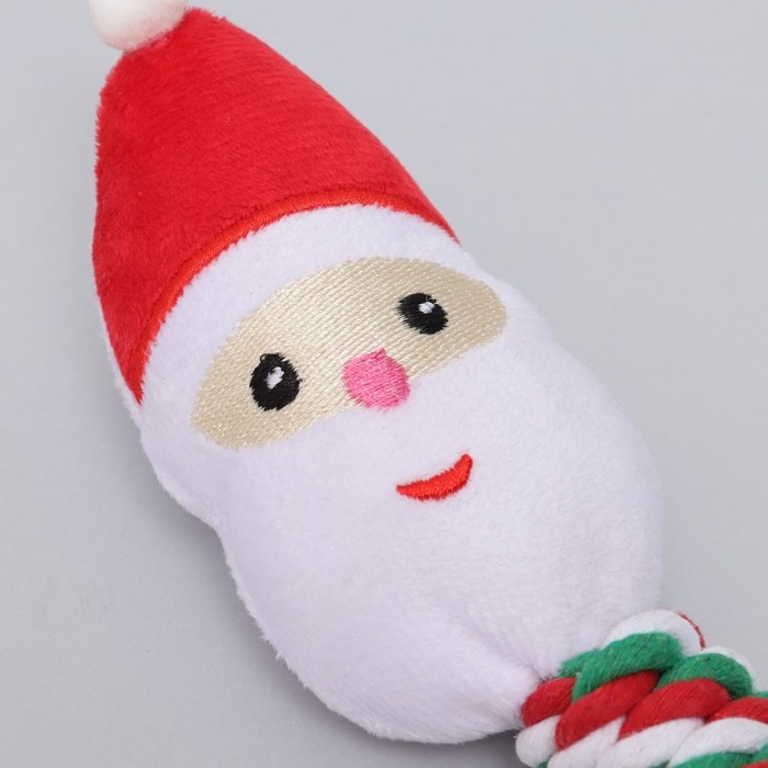 Игрушка пищащая, мягкая для собак Игрушка пищащая, мягкая для собак "Дед мороз" с канатом, 32 см