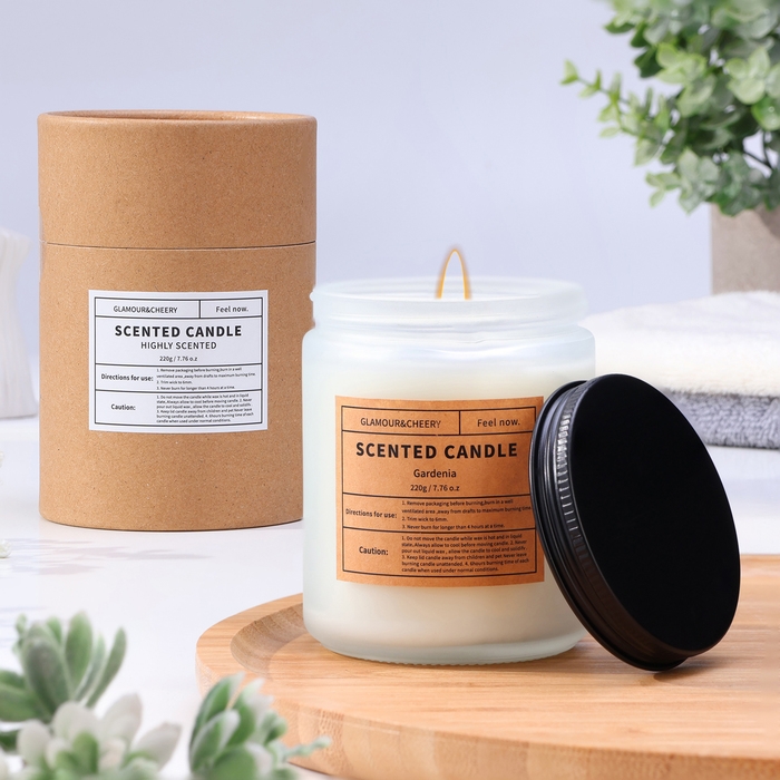 Свеча ароматическая в банке  Свеча ароматическая в банке "AmeHome", 220 г, гардения жасминовидная, в тубусе