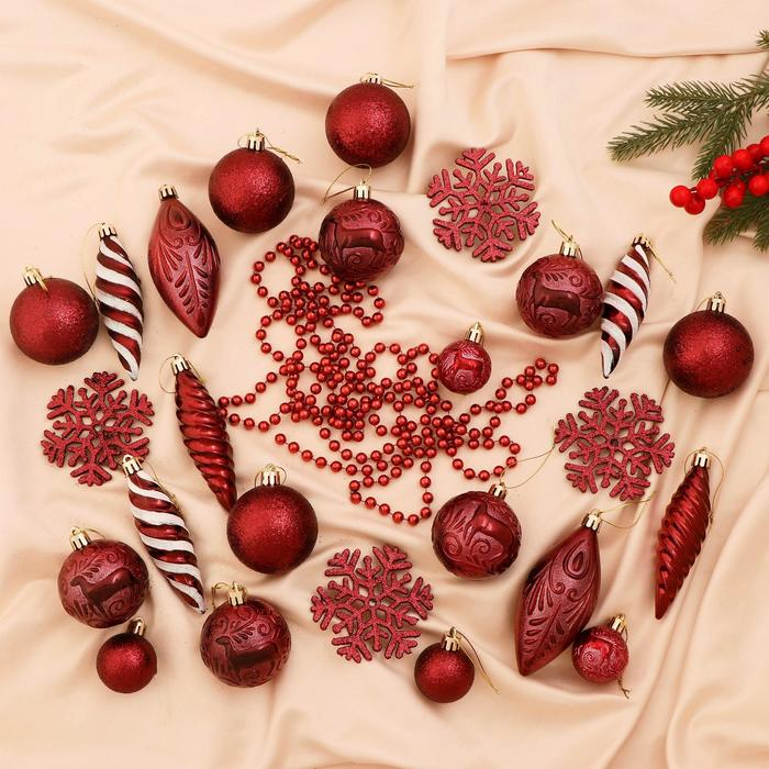 Набор украшений пластик 27 шт Набор украшений пластик 27 шт "Чудесный день" красный