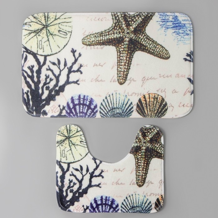 Набор ковриков для ванной и туалета Доляна «На дне», 2 шт: 40×45, 45×75 см