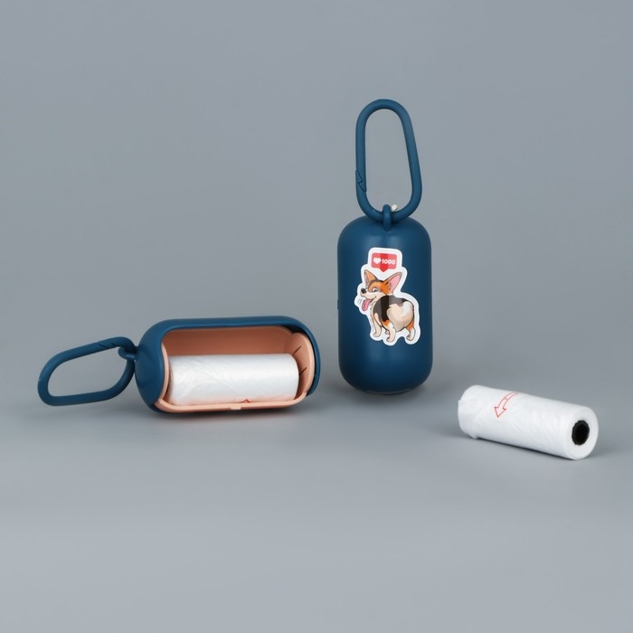 Контейнер с пакетами для уборки за собаками «Ставлю лайки», цвет синий Контейнер с пакетами для уборки за собаками «Ставлю лайки», цвет синий