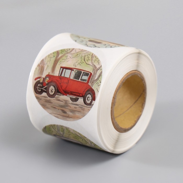 Наклейка бумага Наклейка бумага "Ретро транспорт" d=3,8 см 252 шт в рулоне