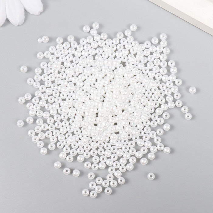 Набор бусин Набор бусин "Рукоделие" пластик, диаметр 4 мм, 25 гр, снежно-белый