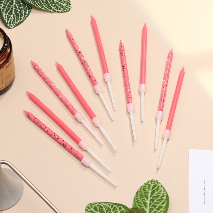 Свечи для торта Свечи для торта "Блестящая вечеринка", 10 шт, розовые