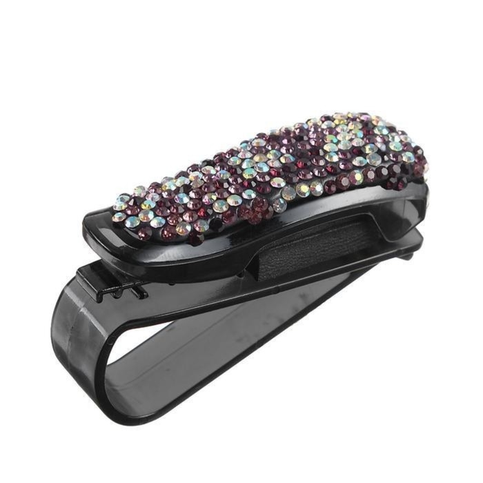 Держатель очков зажим с светло-розовыми стразами, чёрный Держатель очков зажим с светло-розовыми стразами, чёрный