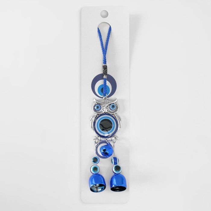 Подвеска от сглаза металл  Подвеска от сглаза металл "Филин с колокольчиками" 4х23 см