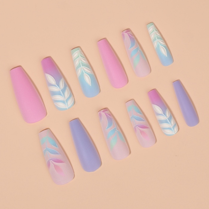 Ногти накладные с кл пластинами 12шт Градиент балерина разноцв к/кор QF Ногти накладные с кл пластинами 12шт Градиент балерина разноцв к/кор QF