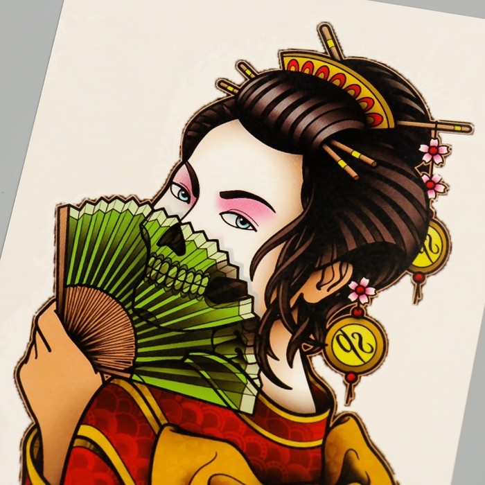 Татуировка на тело цветная Татуировка на тело цветная "Гейша вечная" 26,1х14,6 см