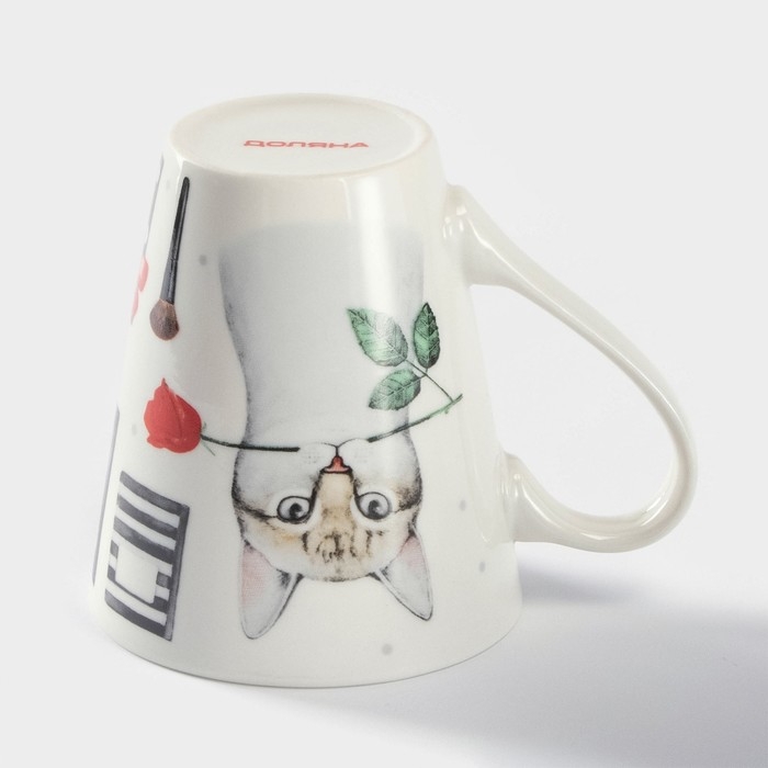 Кружка фарфоровая Доляна «Котик», 320 мл, цвет белый