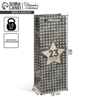 Пакет подарочный под бутылку, упаковка, &laquo;23 февраля&raquo;, 36&times;13&times;10 см