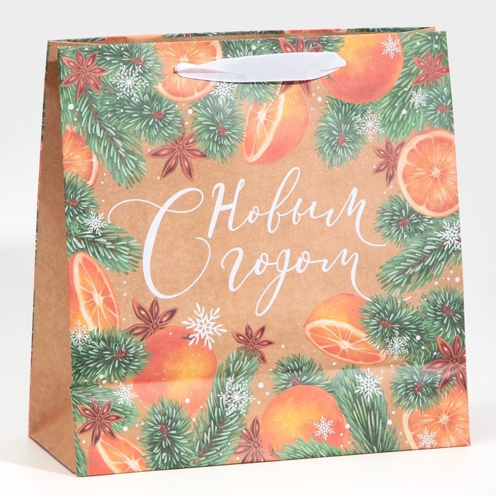 Пакет подарочный новогодний крафтовый квадратный «С Новым годом», 30 х 30 х 12 см, Новый год Пакет подарочный новогодний крафтовый квадратный «С Новым годом», 30 х 30 х 12 см, Новый год