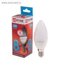 Лампа светодиодная IN HOME LED-СВЕЧА-VC, Е14, 8 Вт, 230 В, 4000 К, 760 Лм