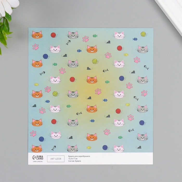 Бумага для скрапбукинга двусторонняя Бумага для скрапбукинга двусторонняя "Котики" плотность 180 гр набор 10 шт 15,5х17 см