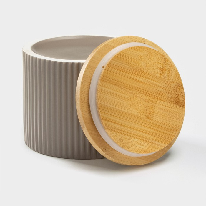 Банка для хранения сыпучих продуктов &laquo;Дымка&raquo;, 850 мл, 12&times;10 см, с бамбуковой крышкой, керамическая, цвет бежевый