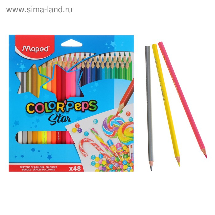 Карандаши трёхгранные, 48 цветов, Maped Color Peps, ударопрочный грифель Карандаши трёхгранные, 48 цветов, Maped Color Peps, ударопрочный грифель