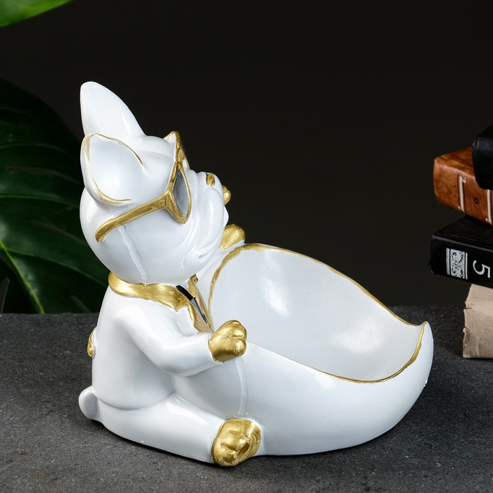 Подставка конфетница Подставка конфетница "Бульдог сидит" белая, 20х18х21см