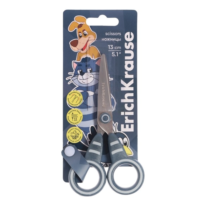 Ножницы детские ErichKrause Ножницы детские ErichKrause "Простоквашино", 13 см, закруглённые концы лезвий, ударопрочный пластик, блистер, МИКС