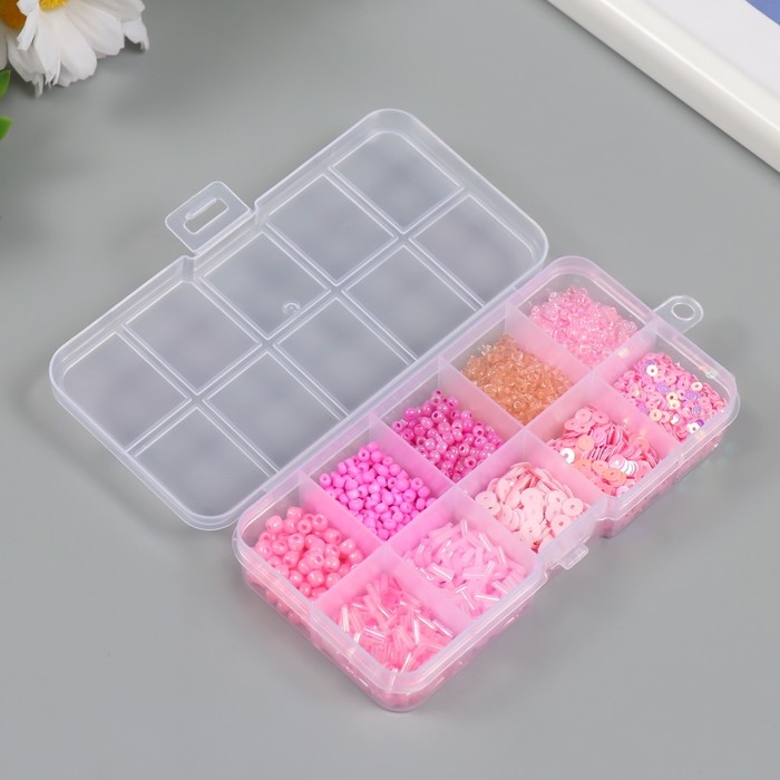 Бисер стекло 6/0, 12/0 в шкатулке  Бисер стекло 6/0, 12/0 в шкатулке "Розовый" стеклярус и пайетки 12,5х6,5х2 см