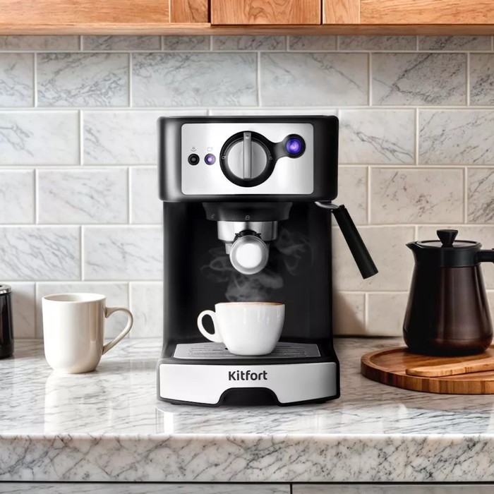 Кофеварка Kitfort КТ-7195, рожковая, 1450 Вт, 1 л, чёрно-серебристая Кофеварка Kitfort КТ-7195, рожковая, 1450 Вт, 1 л, чёрно-серебристая