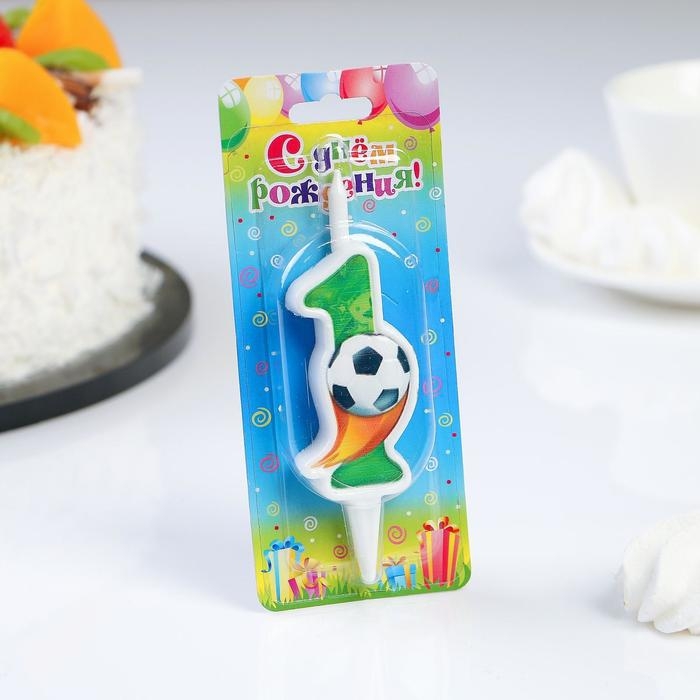 Свеча для торта Свеча для торта "Футбольная", 10,2 см, зелёная цифра "1"