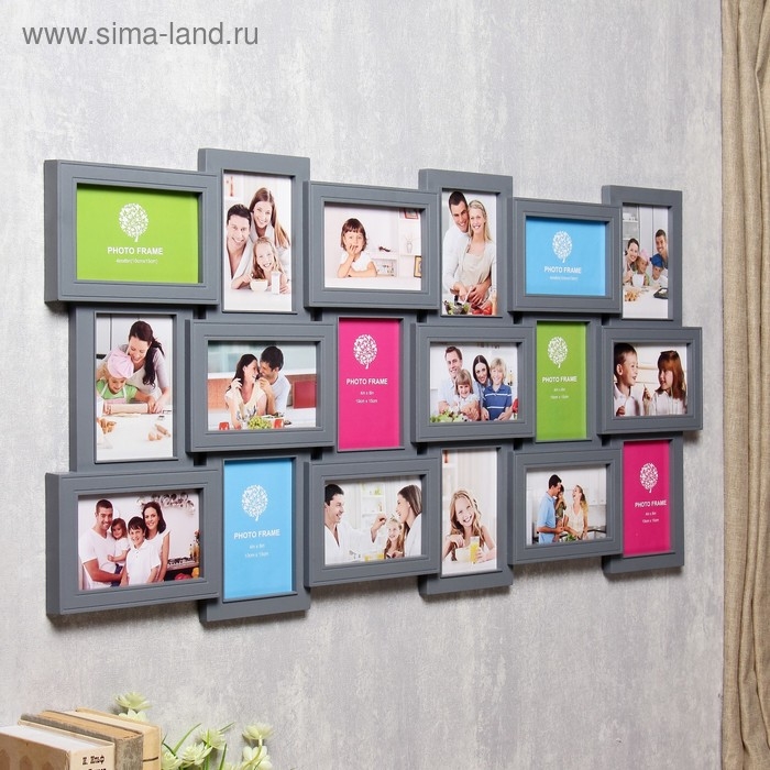 Фоторамка пластик на 18 фото 10х15 см  Фоторамка пластик на 18 фото 10х15 см "Генеалогическое дерево" серая 46х89,5 см