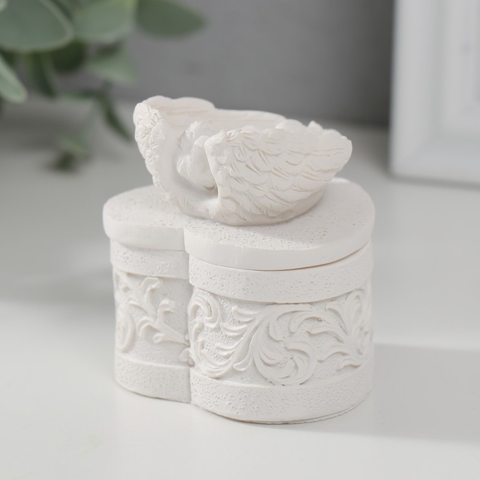 Шкатулка полистоун  Шкатулка полистоун "Белоснежный ангел спит в крыльях" 5,5х5,2х5,7 см