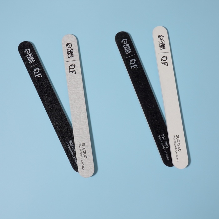 Пилки-наждаки, абразивность 80/100, 100/180, 180/200, 200/240, 18 см, 4 шт, цвет чёрный/серый/белый