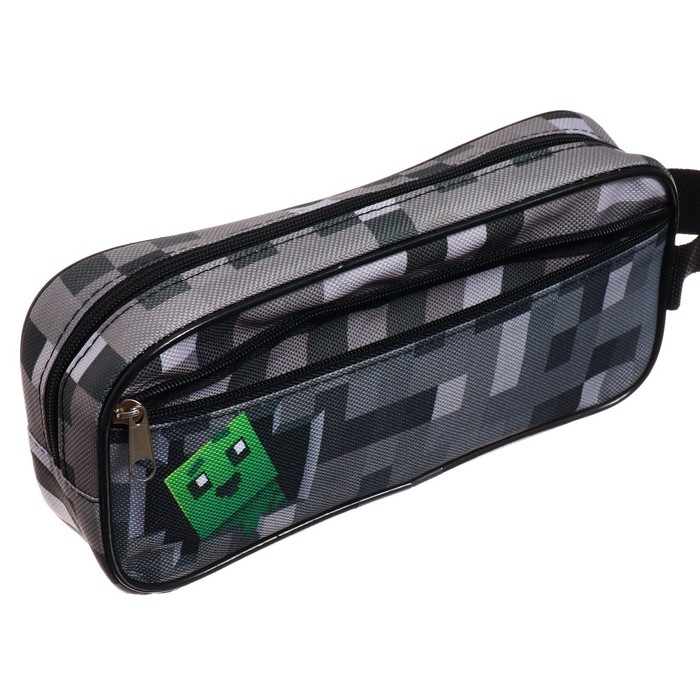 Пенал мягкий 2 отделения, 100 х 200 х 70 мм, объёмный, боковой карман, с ручкой, Calligrata, Пенал мягкий 2 отделения, 100 х 200 х 70 мм, объёмный, боковой карман, с ручкой, Calligrata, "Пиксельный мир"