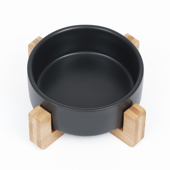 Миска керамическая на подставке 450 мл 13 х 5 см, чёрная Миска керамическая на подставке 450 мл 13 х 5 см, чёрная