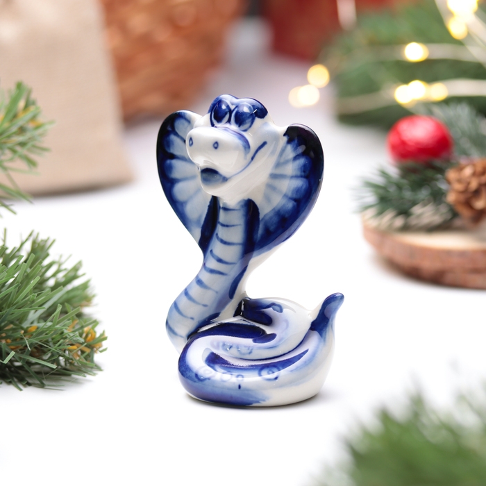 Новый год. Сувенир символ года 2025 Новый год. Сувенир символ года 2025 "Змея Василиса", гжель, 8,5 см