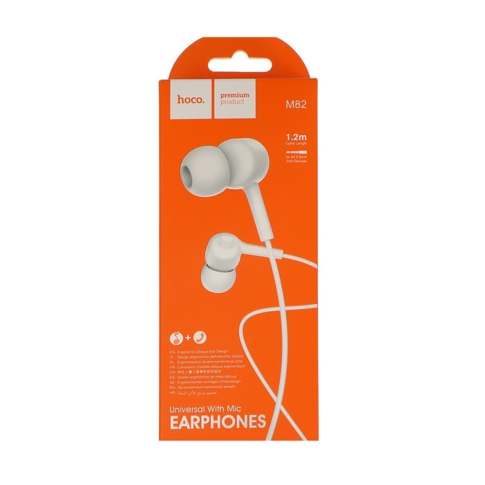 Наушники Hoco M82, проводные, вакуумные, микрофон, Jack 3.5 мм, 1.2 м, белые Наушники Hoco M82, проводные, вакуумные, микрофон, Jack 3.5 мм, 1.2 м, белые