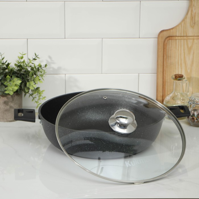 Сотейник, d=30 см, съёмные ручки, стеклянная крышка, антипригарное покрытие, цвет тёмный мрамор Сотейник, d=30 см, съёмные ручки, стеклянная крышка, антипригарное покрытие, цвет тёмный мрамор