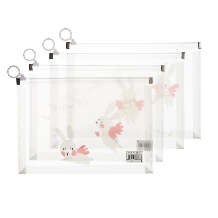 Папка-конверт на молнии формат А5, 180мкр, с рисунком Папка-конверт на молнии формат А5, 180мкр, с рисунком "Зайчик", МИКС