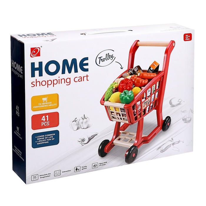 Продуктовая тележка «Шопинг» с продуктами, 42 предмета Продуктовая тележка «Шопинг» с продуктами, 42 предмета