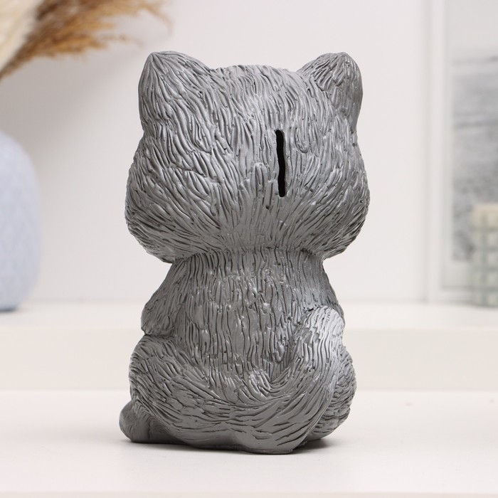 Копилка Копилка "Кот с цветком" серый, 18 см