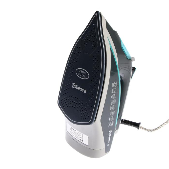 Утюг Sakura SA-3061CG Premium, 2600 Вт, керамическая подошва, 400 мл, серо-бирюзовый Утюг Sakura SA-3061CG Premium, 2600 Вт, керамическая подошва, 400 мл, серо-бирюзовый