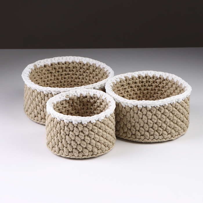 Набор вязанных корзин, 3 шт, полиэфирное волокно, оливковый Набор вязанных корзин, 3 шт, полиэфирное волокно, оливковый