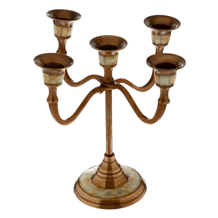 Подсвечник  Подсвечник "Джираль" на 5 свечей латунь, перламутр 20х20х20 см