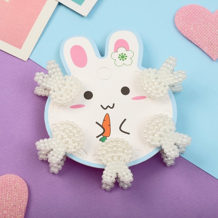 Краб для волос  Краб для волос "Беатрис зайка" (набор 5 шт) зайчики, 2х3 см, белый