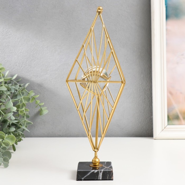 Сувенир интерьерный металл, стекло  Сувенир интерьерный металл, стекло "Геометрический ромб" золото 28х13х13 см