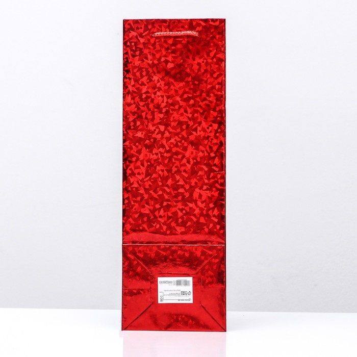 Новый год. Пакет подарочный, новогодний под бутылку фольгированный, Новый год. Пакет подарочный, новогодний под бутылку фольгированный, "Красный" 35 Х 12 Х 9 см.